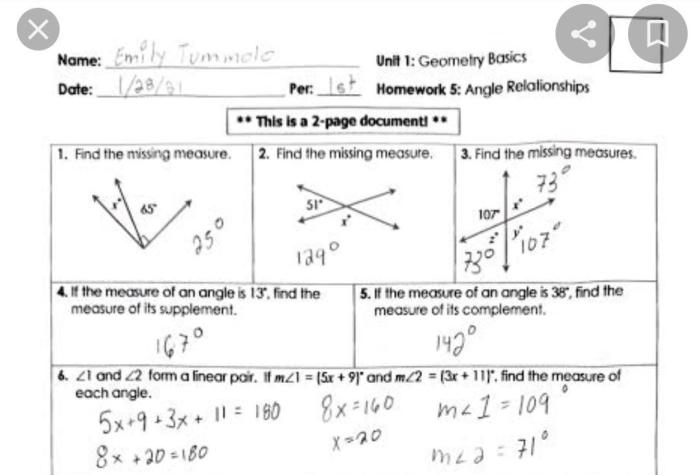 Geometry unit 1 lesson 4 homework answer key