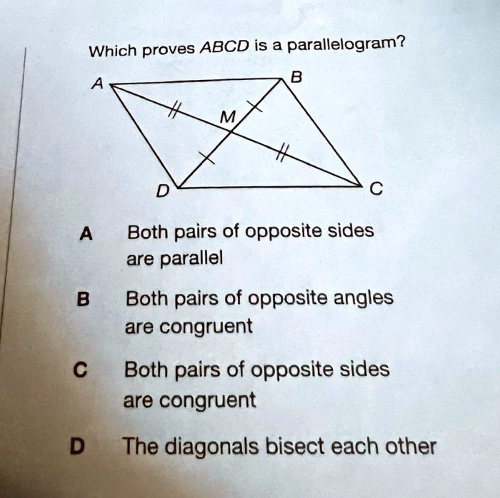 Sides parallel opposite quadrilateral equal pair parallelogram proof theorem