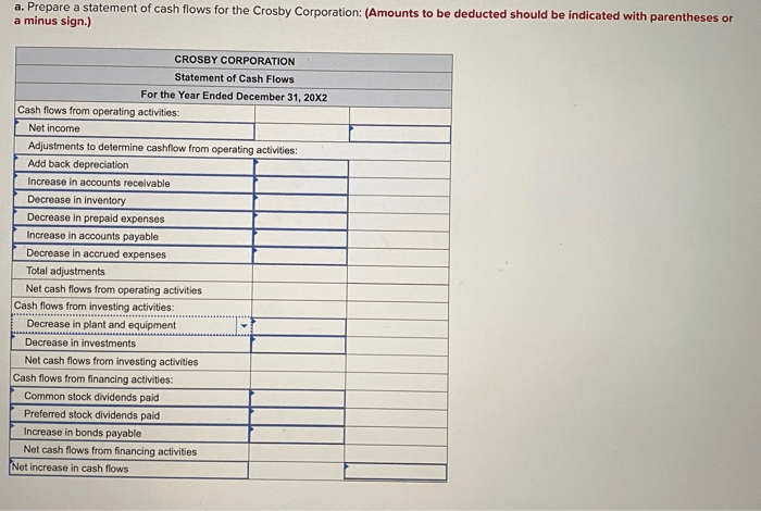 Refer to the following financial statements for crosby corporation